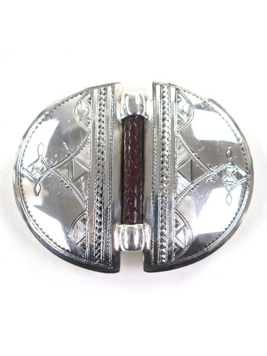 Hermes 925 Leather Touareg Hand Carved Carving Design Hairline Oval Belt Buckle main image 5